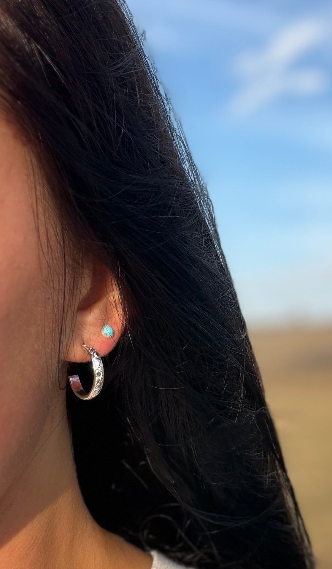 Sterling Silver Engraved Floral Hoops