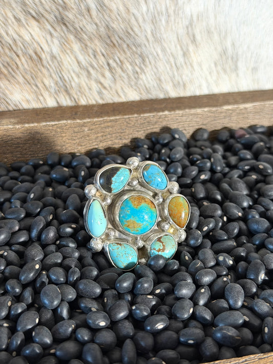 Navajo Mixed Turquoise Cluster Ring