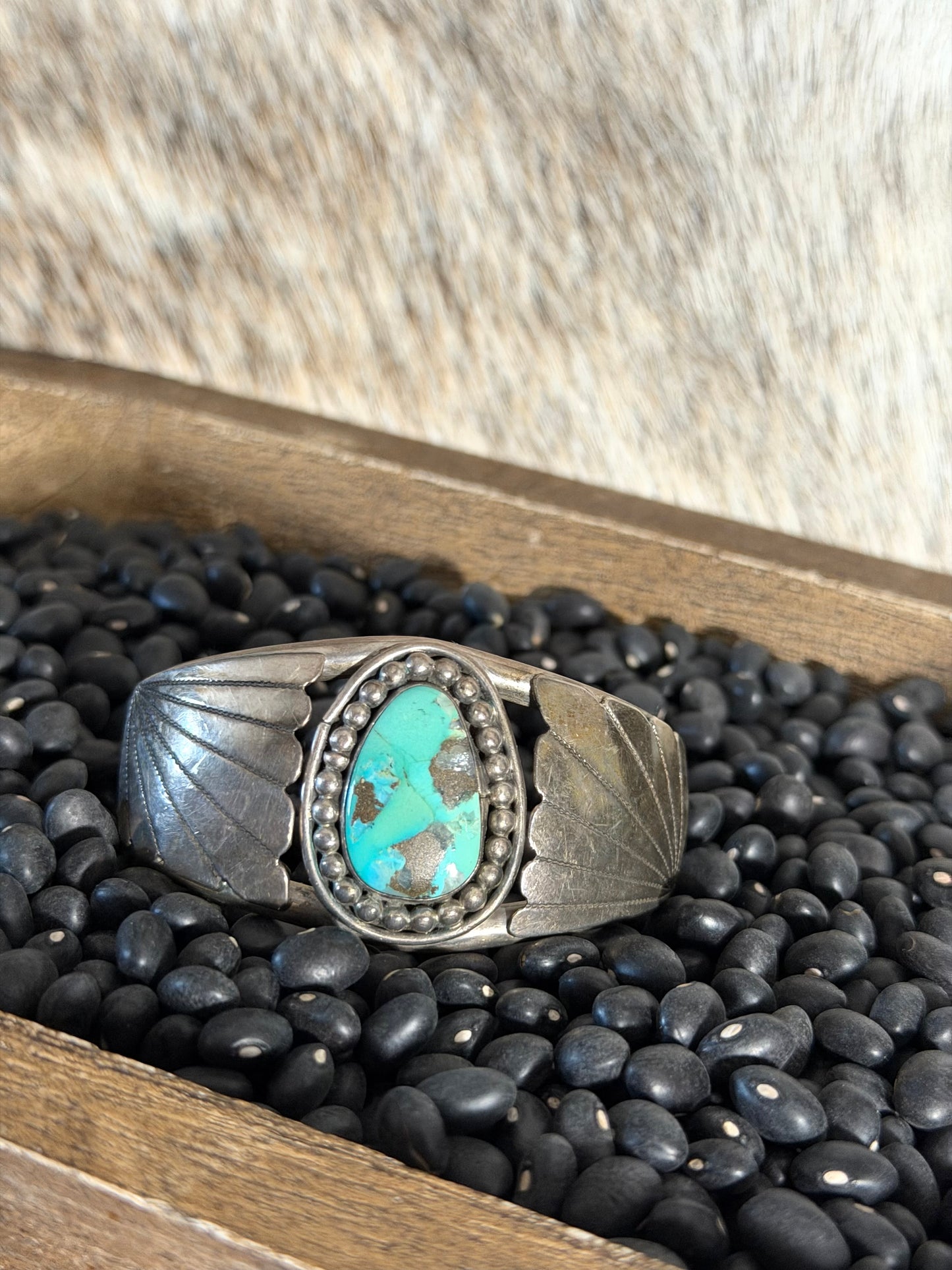 Vintage Turquoise and Heavy Silver Cuff