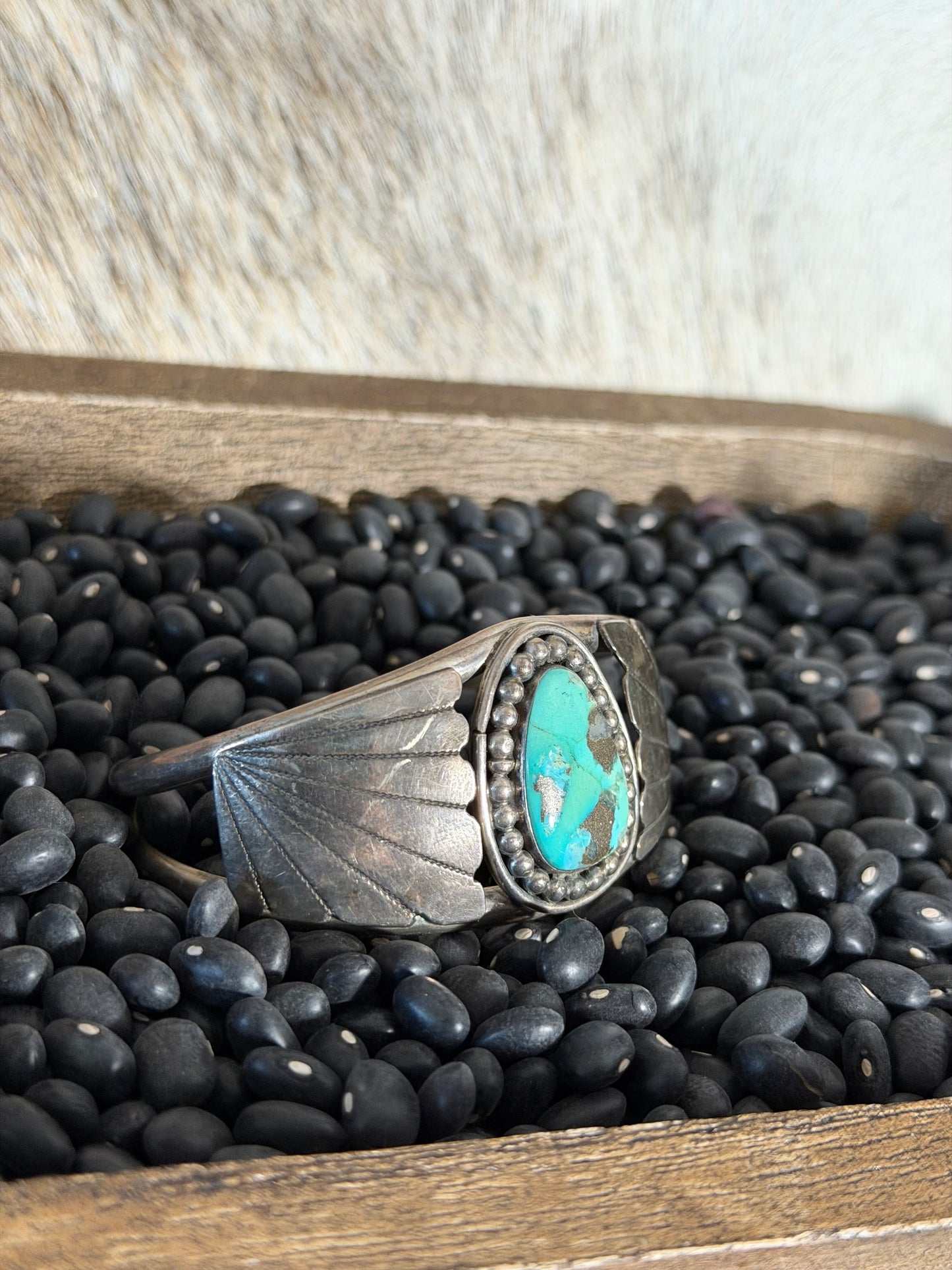 Vintage Turquoise and Heavy Silver Cuff