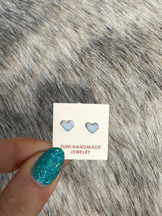 Zuni White Opal Heart Studs