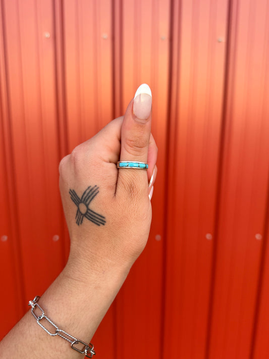 Navajo Handmade Opal or Turquoise Inlay Ring (Thin Band)
